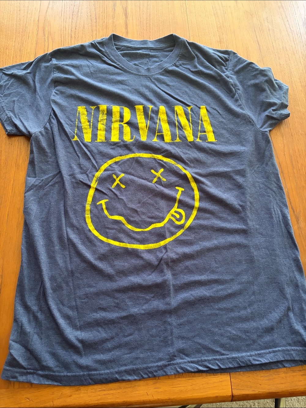 NIRVANA Navy Blue Tee with Yellow Smiley Logo